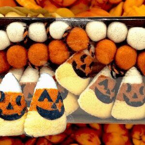 Candy Corn Halloween Garland Pom Poms Felt Candy Corn Bats Witches Mantel 6ft
